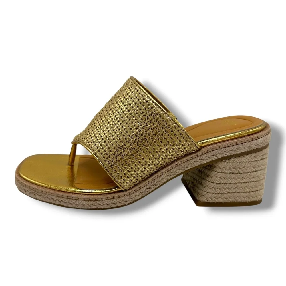 Sarto by Franco Sarto Ferrara2 Gold‎ Metallic Espadrille Block Heel Sandals 8.5M